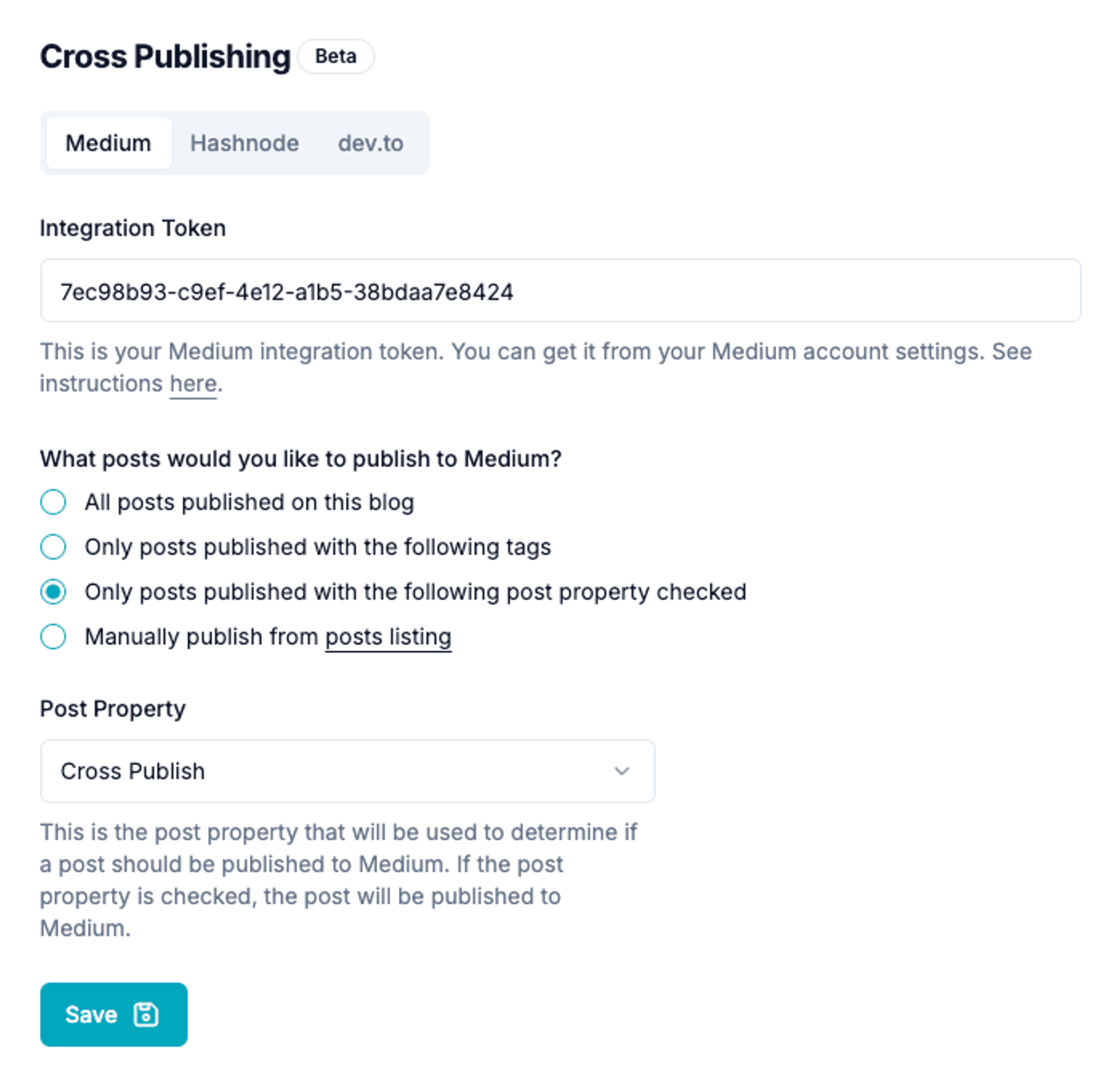 Configuring cross posting for Medium