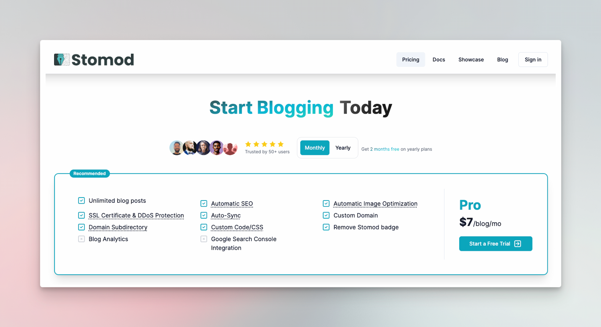 New pricing page layout